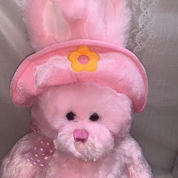 24" Pink Easter bunny Anico Int'l Inc stiff ears hat yellow flower - Picture 2 of 9